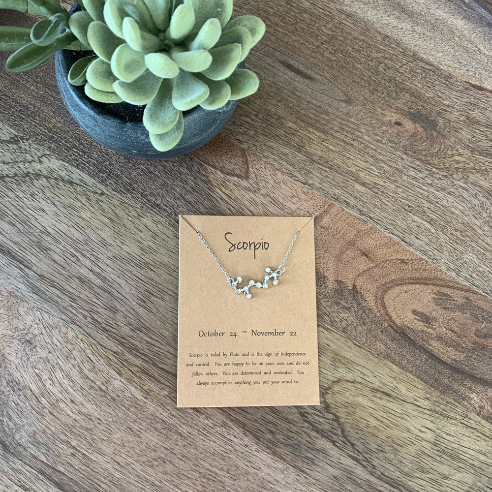 Scorpio Zodiac Constellation Silver Stars Necklace - Picture 4 of 6